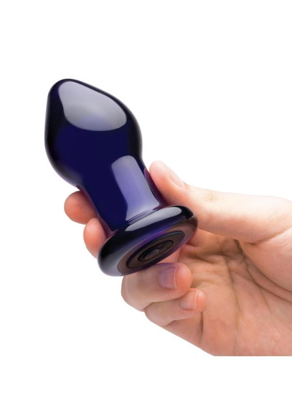Glas RechargeableVibrating Glass Butt Plug with  Remote Control 3.5in - Blue