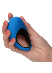 Link Up Remote Max Rechargeable Silicone Dual Stimulating Cock Ring with Remote Control - Blue/Black