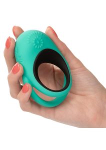 Link Up Remote Alpha Rechargeable Silicone Dual Stimulating Cock Ring with Remote Control - Green/Black