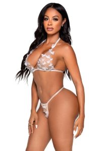 Leg Avenue Sheer Butterfly Applique Bra Top and G-String panty (2 pieces) - Medium - White