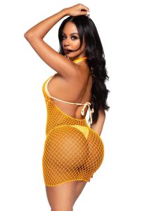 Leg Avenue Woven Net Twist Halter Mini Dress - OS - Neon Orange