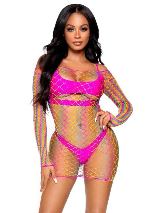 Leg Avenue Ombre Rainbow Long Sleeve Mini Dress - OS