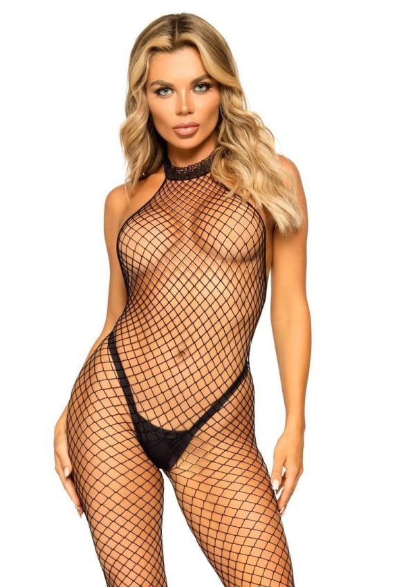 Leg Avenue Industrial Net Racer Neck Backless Bodystocking - OS - Black