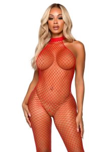 Leg Avenue Industrial Net Racer Neck Backless Bodystocking - OS - Red