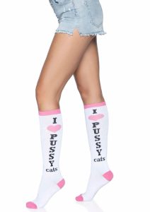 Leg Avenue Pussycat Knee Highs - OS - White/Pink
