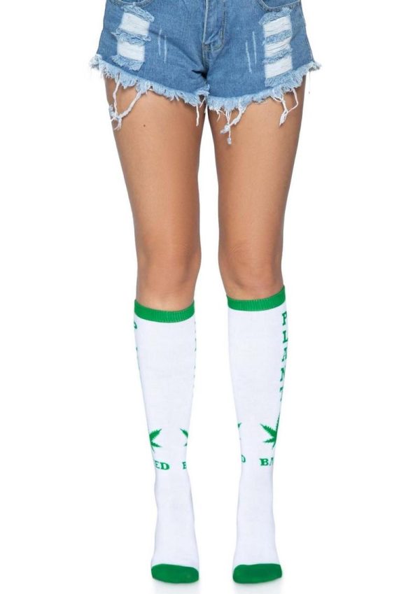 Plant Based Knee Highs - OS - White/Green