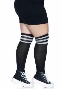 Leg Avenue Over The Knee Athletic Socks - 1X/2X - Black/White