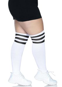 Leg Avenue Over The Knee Athletic Socks - 1X/2X - White/Black
