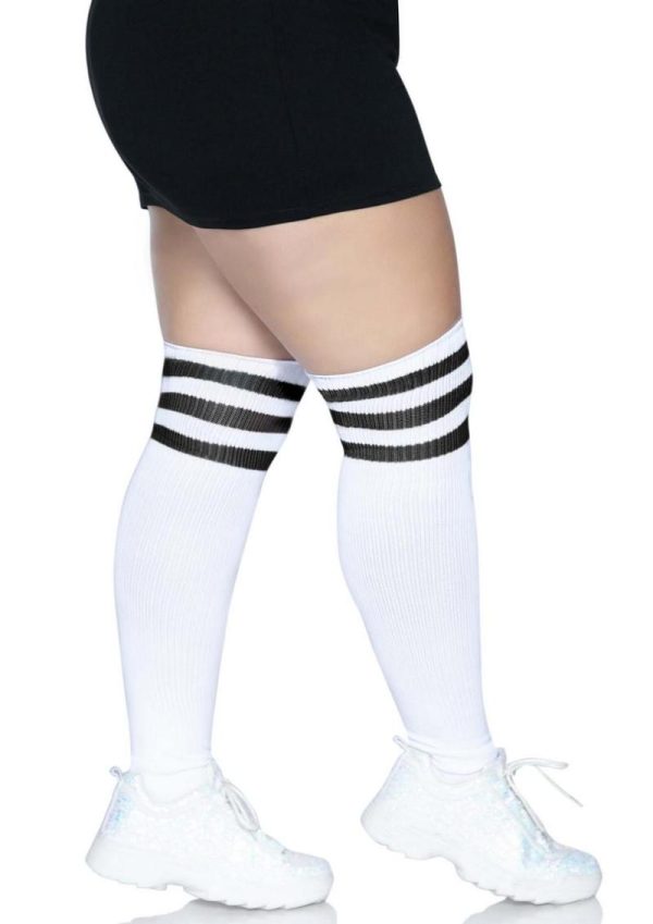 Leg Avenue Over The Knee Athletic Socks - 1X/2X - White/Black