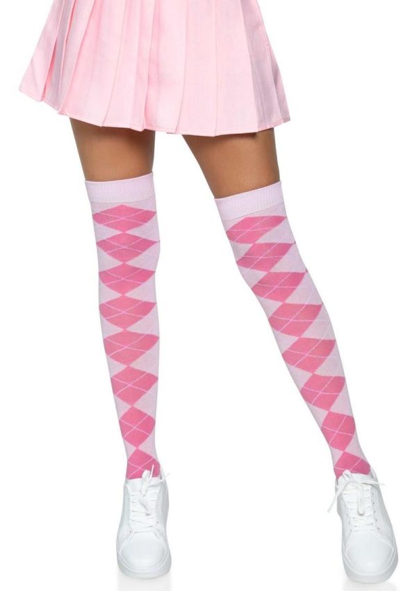 Leg Avenue Argyle Knit Over The Knee Socks - OS - Pink
