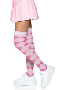 Leg Avenue Argyle Knit Over The Knee Socks - OS - Pink