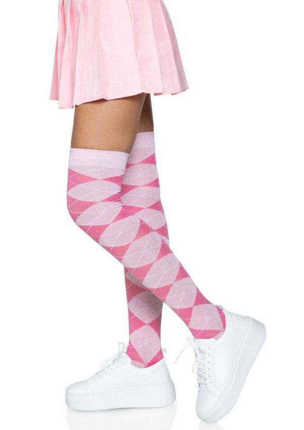 Leg Avenue Argyle Knit Over The Knee Socks - OS - Pink
