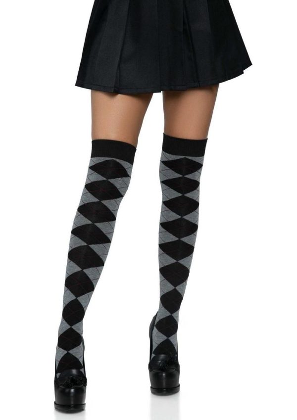 Leg Avenue Argyle Knit Over The Knee Socks - OS - Grey