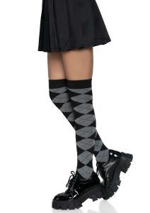 Leg Avenue Argyle Knit Over The Knee Socks - OS - Grey
