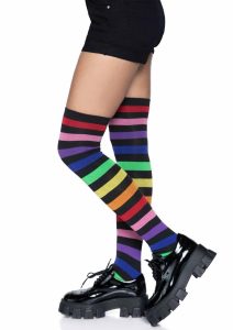 Acrylic Rainbow Stripe Thigh High Socks - OS