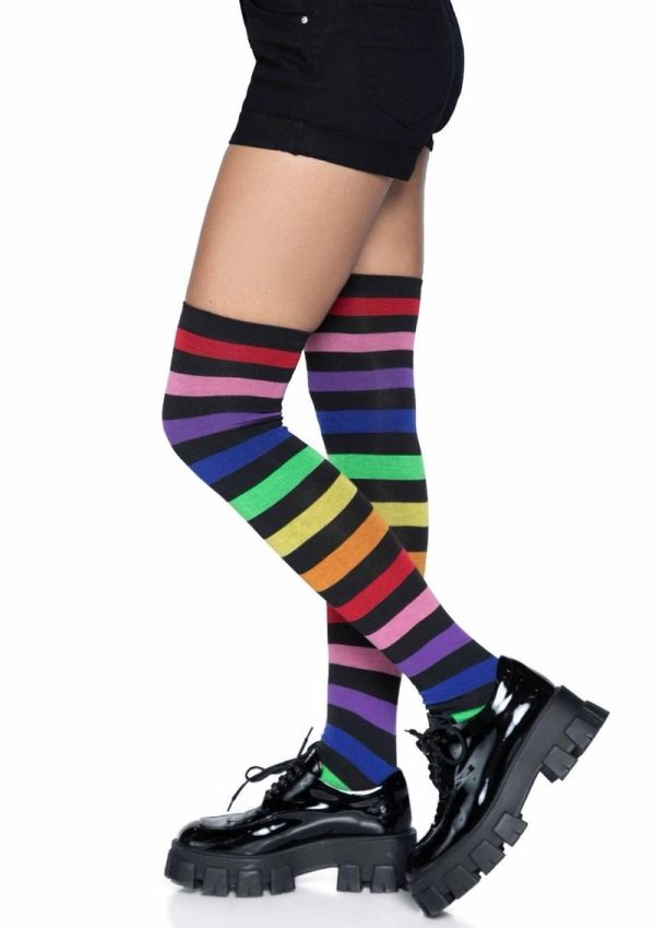 Acrylic Rainbow Stripe Thigh High Socks - OS