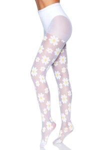 Leg Avenue Daisy Nylon Sheer Tights - OS - White
