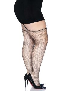 Leg Avenue Rhinestone Fishnet Stockings - 1X/2X - Black