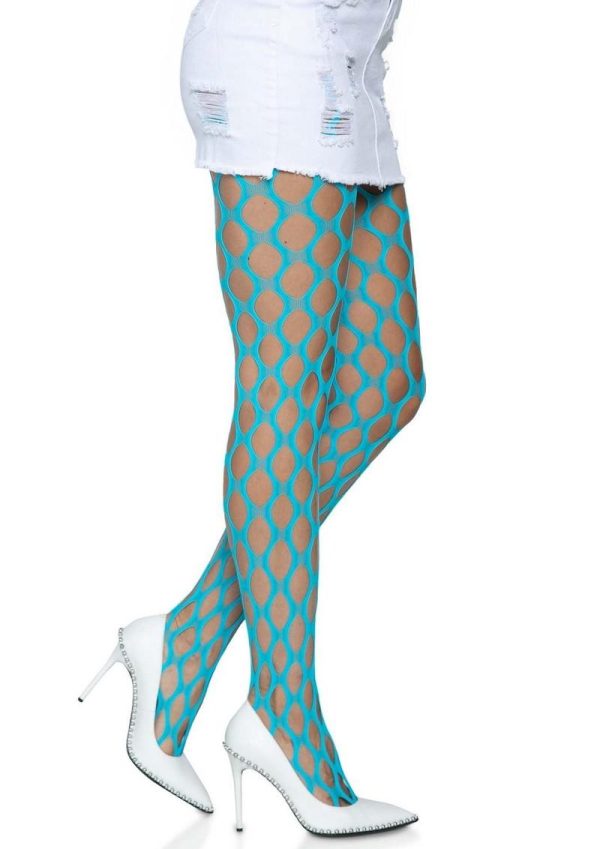 Leg Avenue Jumbo Pothole Net Tights - OS - Neon Blue