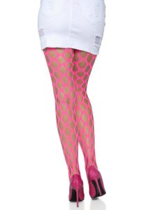 Leg Avenue Jumbo Pothole Net Tights - OS - Neon Pink