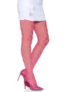 Leg Avenue Jumbo Pothole Net Tights - OS - Neon Pink