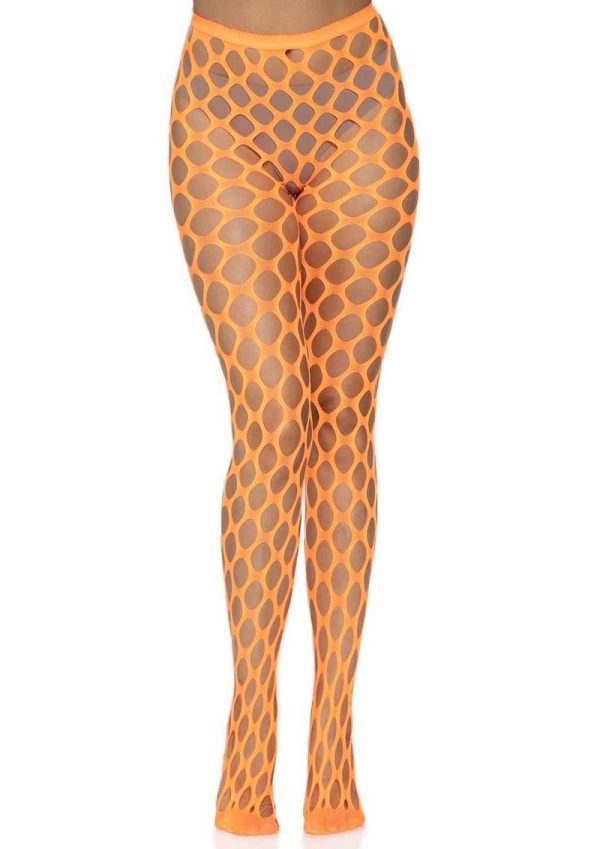 Leg Avenue Jumbo Pothole Net Tights - OS - Neon Orange