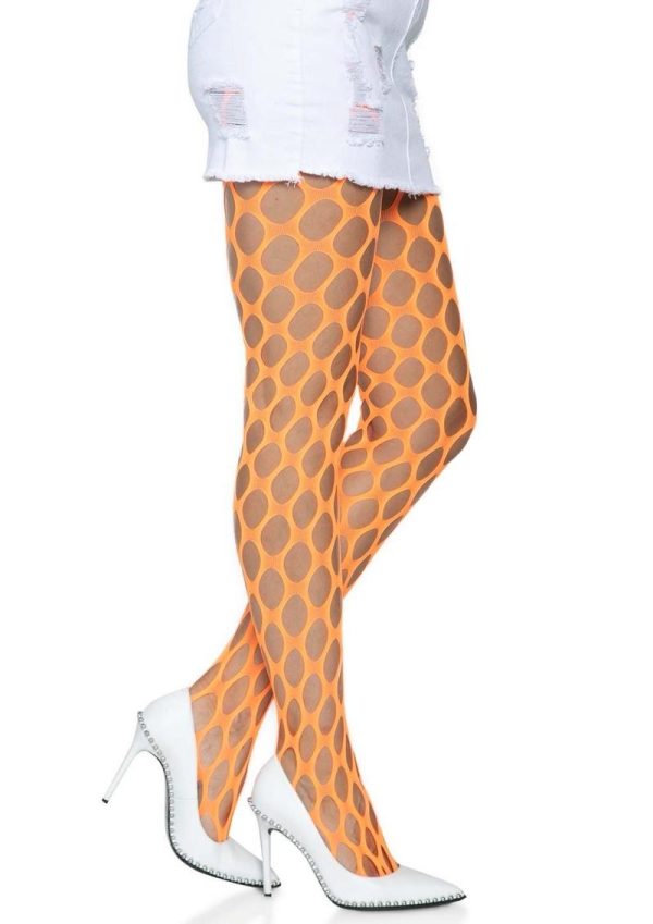Leg Avenue Jumbo Pothole Net Tights - OS - Neon Orange