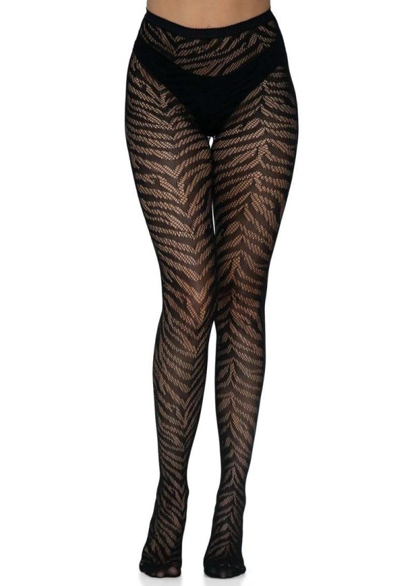 Leg Avenue Zebra Net Tights - OS - Black