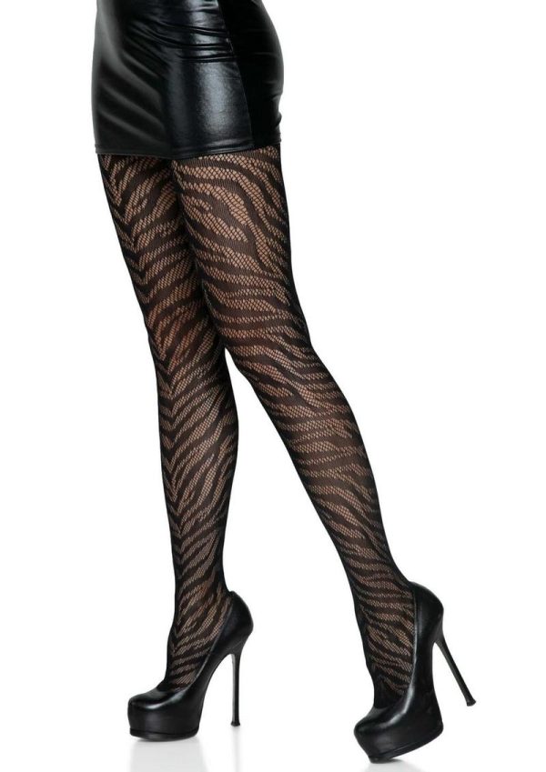 Leg Avenue Zebra Net Tights - OS - Black
