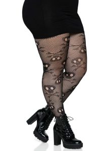 Leg Avenue Pirate Booty Skull Net Pantyhose - 1X/2X - Black