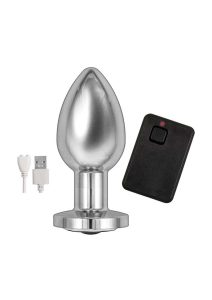 Ass-Sation Rechargeable Vibrating Metal Anal Plug with Remote Control - Silver