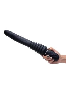 Master Series Vibrating and Thrusting Rechargeable Silicone Dildo - Black