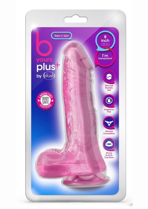 B Yours Plus Ram n` Jam Realistic Dildo with Balls 8in - Pink