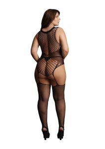 Le Desir Contrast Fence Net Suspender Bodystocking - Queen - Black