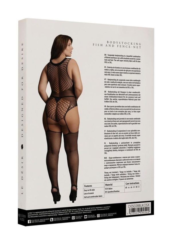 Le Desir Contrast Fence Net Suspender Bodystocking - Queen - Black