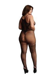 Le Desir Duo Net High Neck Bodystocking - Queen - Black