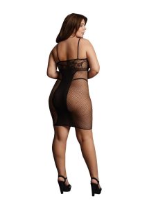 Le Desir Knee-Length Lace and Fishnet Dress - Queen - Black