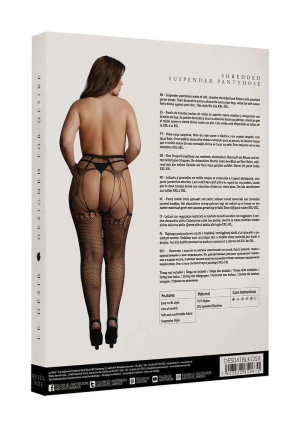 Le Desir Shredded Suspender Pantyhose - Queen - Black