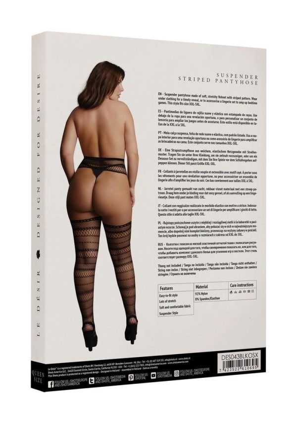 Le Desir Suspender Striped Pantyhose - Queen - Black