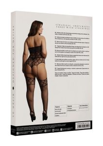 Le Desir Strapless Crotchless Teddy with Stockings - Queen - Black