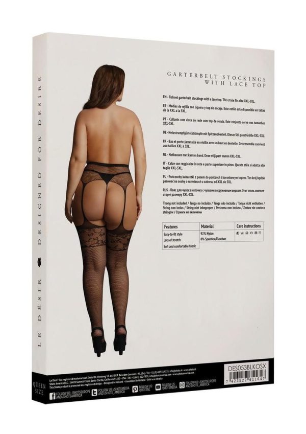Le Desir Garterbelt Stockings with Lace Top - Queen - Black