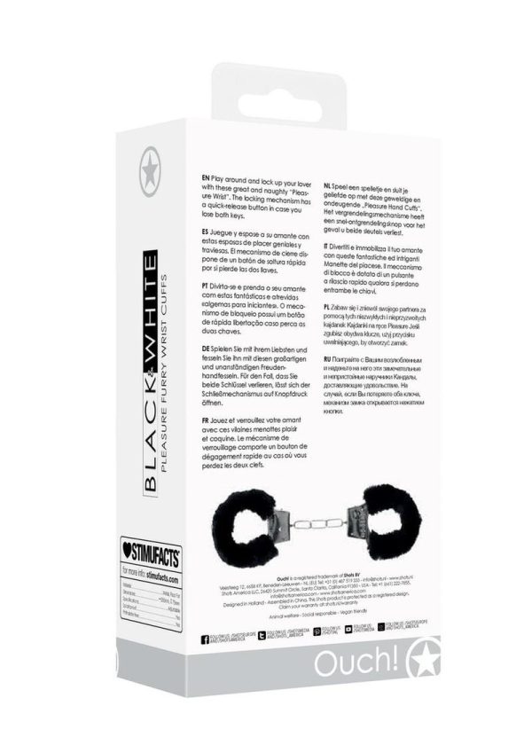 Ouch! Beginner`s Furry Hand Cuffs with Quick Release Button - Black