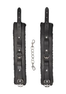 Ouch! Plush Bonded Leather Ankle Cuffs - Black