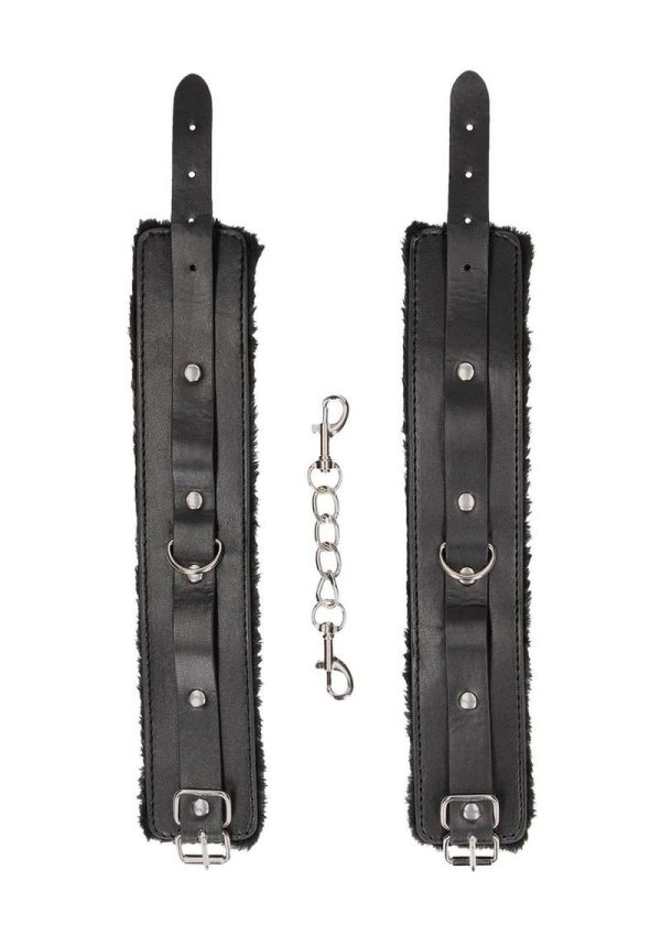 Ouch! Plush Bonded Leather Ankle Cuffs - Black