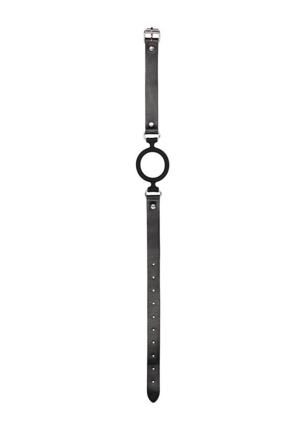 Ouch! Silicone Ring Gag with Adjustable Bonded Leather Straps - Black