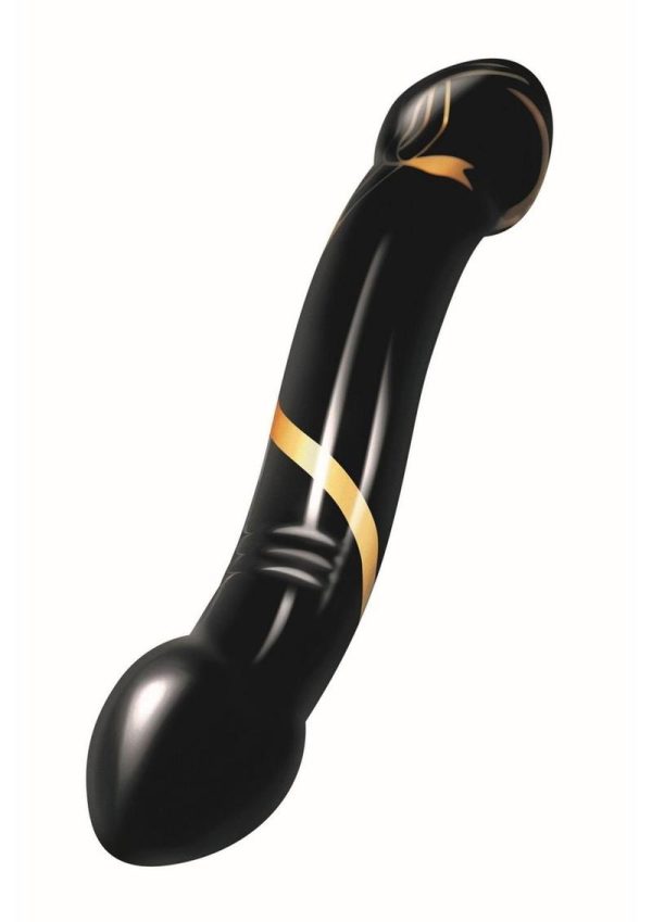 Secret Kisses Handblown Double Ended Glass Dildo 7.5in - Black/Gold