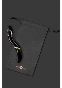 Secret Kisses Handblown Double Ended Glass Dildo 7.5in - Black/Gold