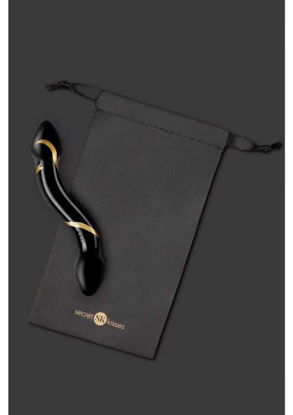 Secret Kisses Handblown Double Ended Glass Dildo 7.5in - Black/Gold