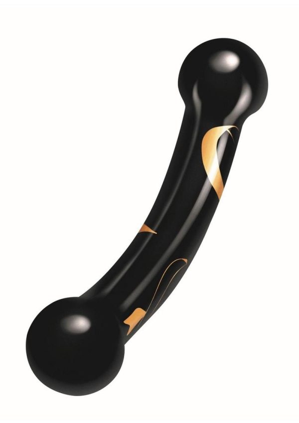 Secret Kisses Handblown Double Ended Glass Dildo 5.5in - Black/Gold