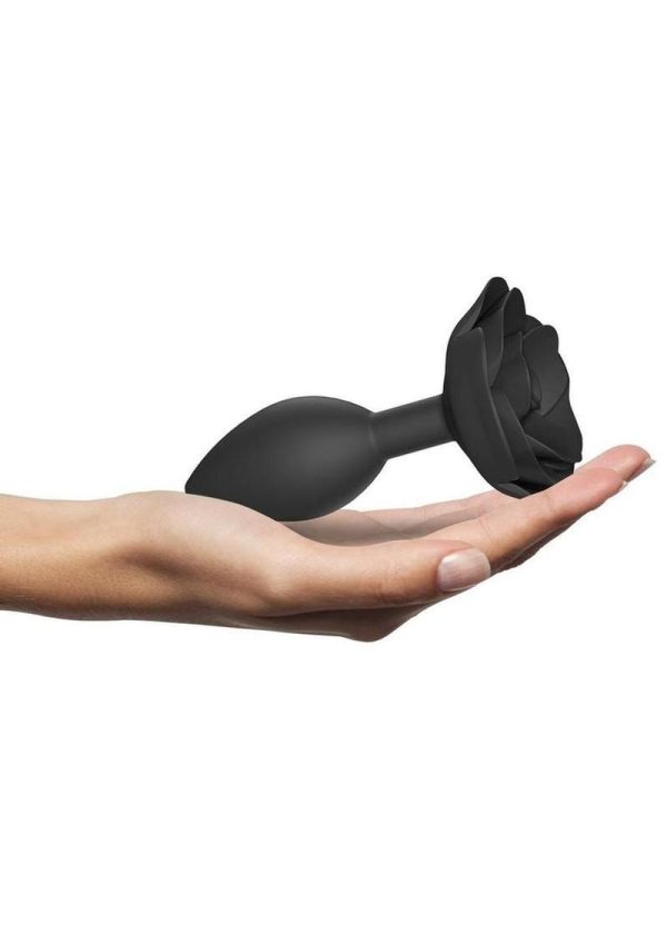 Open Roses Silicone Anal Plug - Large - Black Onyx